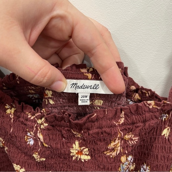 Madewell Lucie Smocked Square Neck Cotton Peplum Top Floral Long Sleeve - Picture 6 of 9